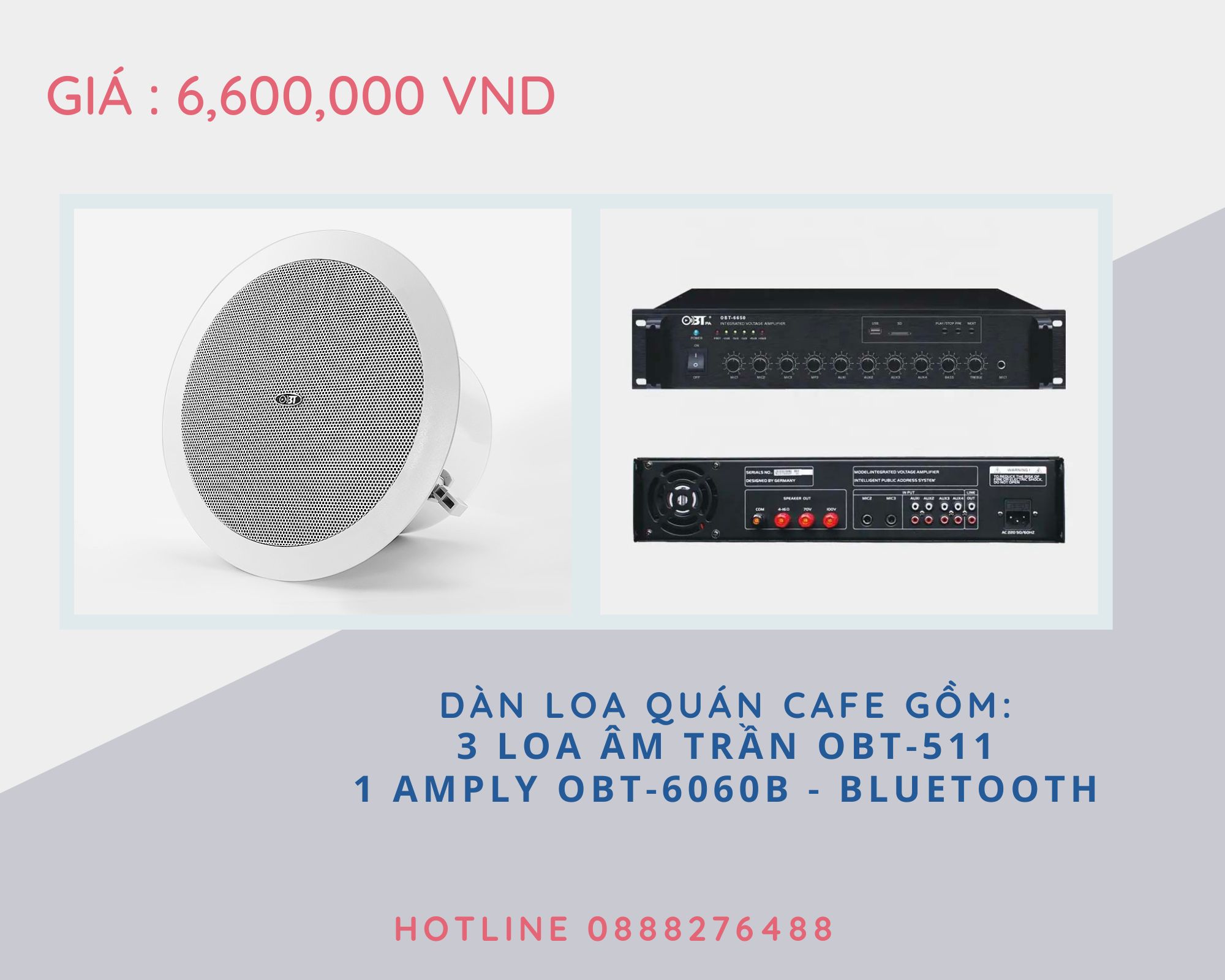 Bộ âm thanh cho quán cafe với loa âm trần 20W giá 6tr6