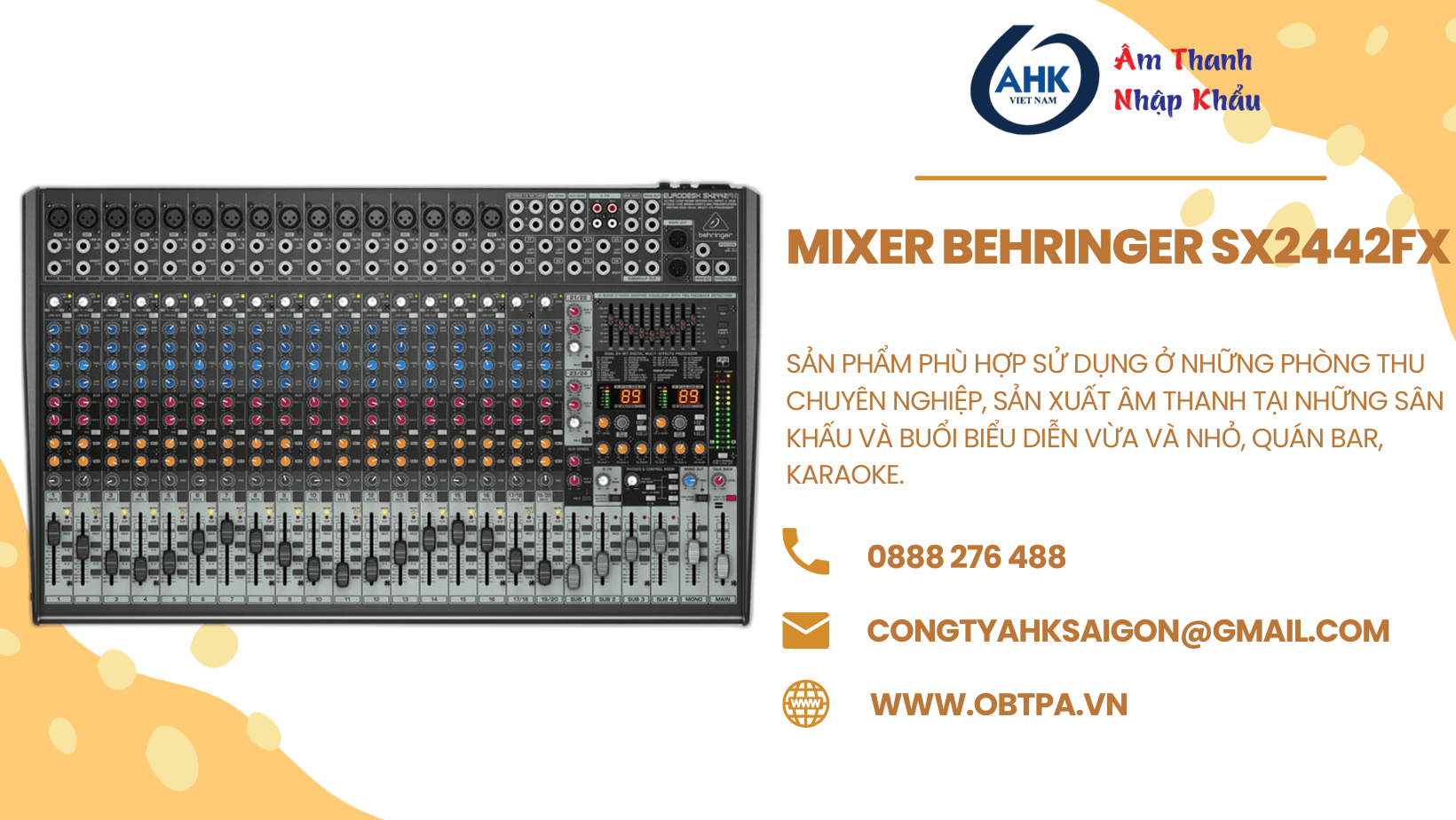Mixer Behringer SX2442FX 24 input 4 Bus tích hợp Mic Preamp EQ USB 2 x FX
